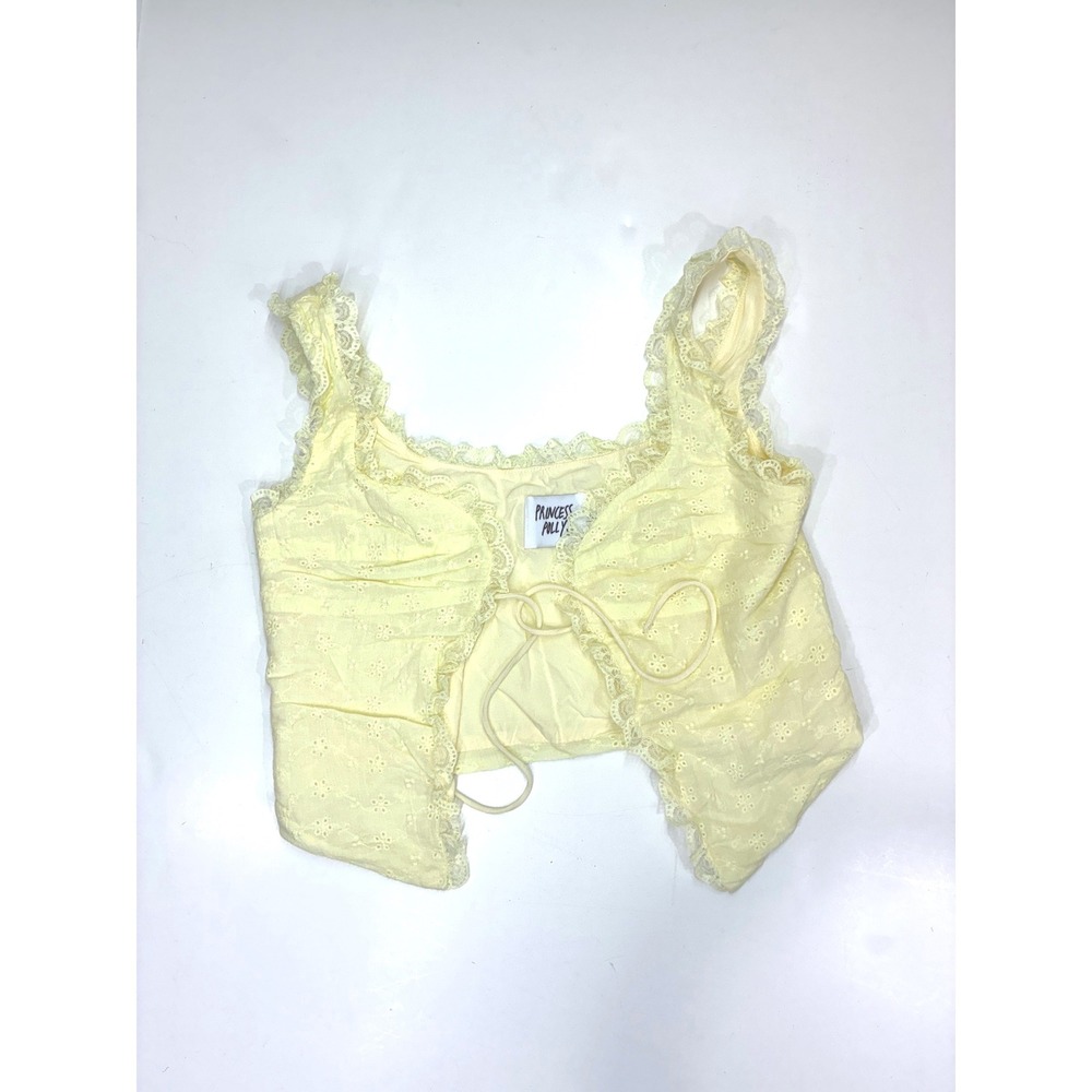 Princess Polly Yellow Eyelet Lace Tie Front Crop Top Womens Size 2 Coquette Boho
